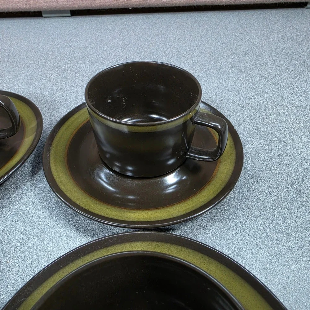 Mikasa Majorca Cup Saucer‎ Set 12pc Brown Green Vintage Japan MCM Excellent